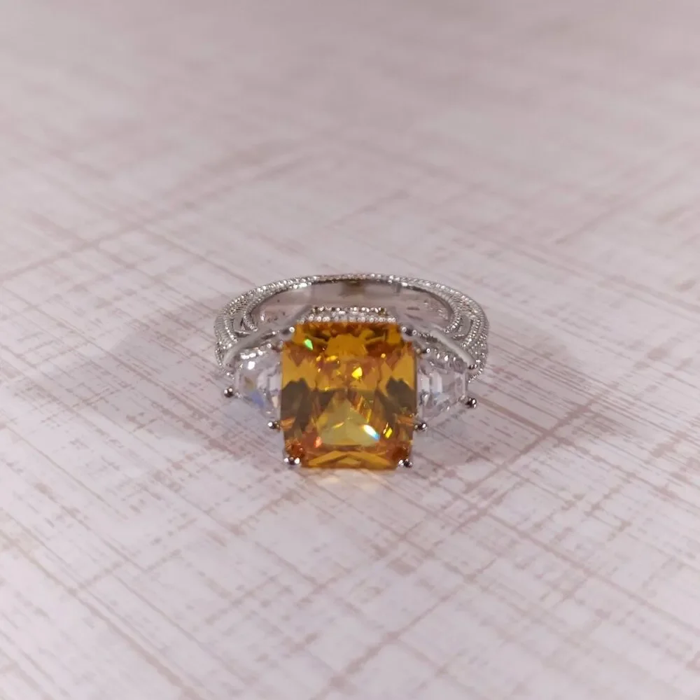 Simulated Yellow Diamond Ring in Sterling Silver Size 7